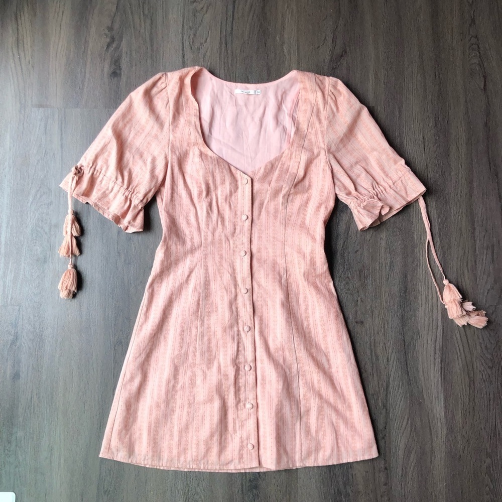 Tularosa Penny Mini Dress Size XS Pink Embroidered Tassels Boho Coquette Girlie - Picture 2 of 11